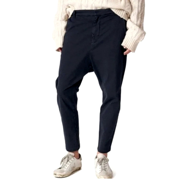 Nili Lotan 8 Slouchy Paris Pants Cotton Drop Crotch Cropped Chic Washed Black - Picture 3 of 9